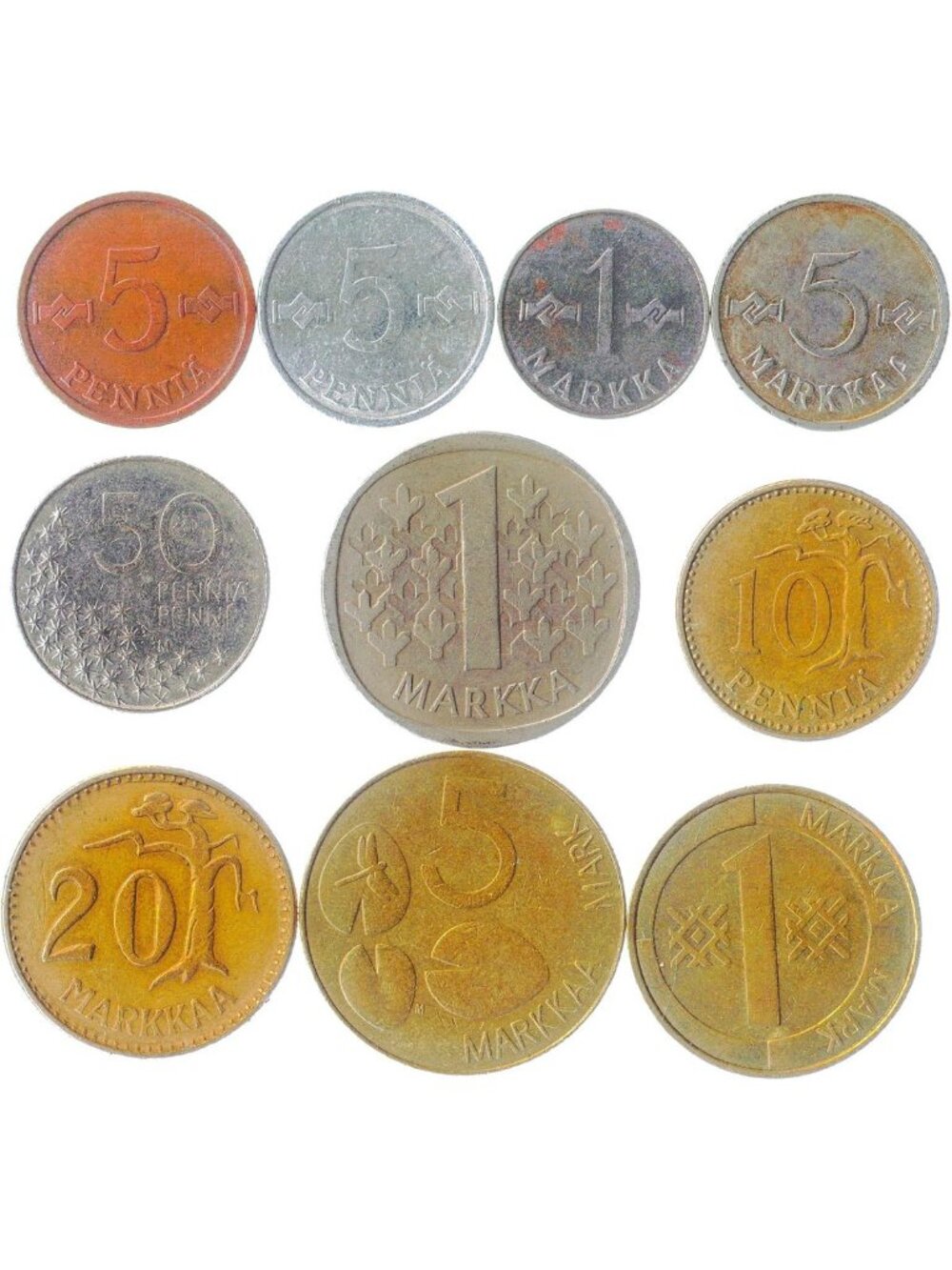 Mixed Finnish Coins Collection | 10 Suomi Coins | Vintage Currency 1963-2001